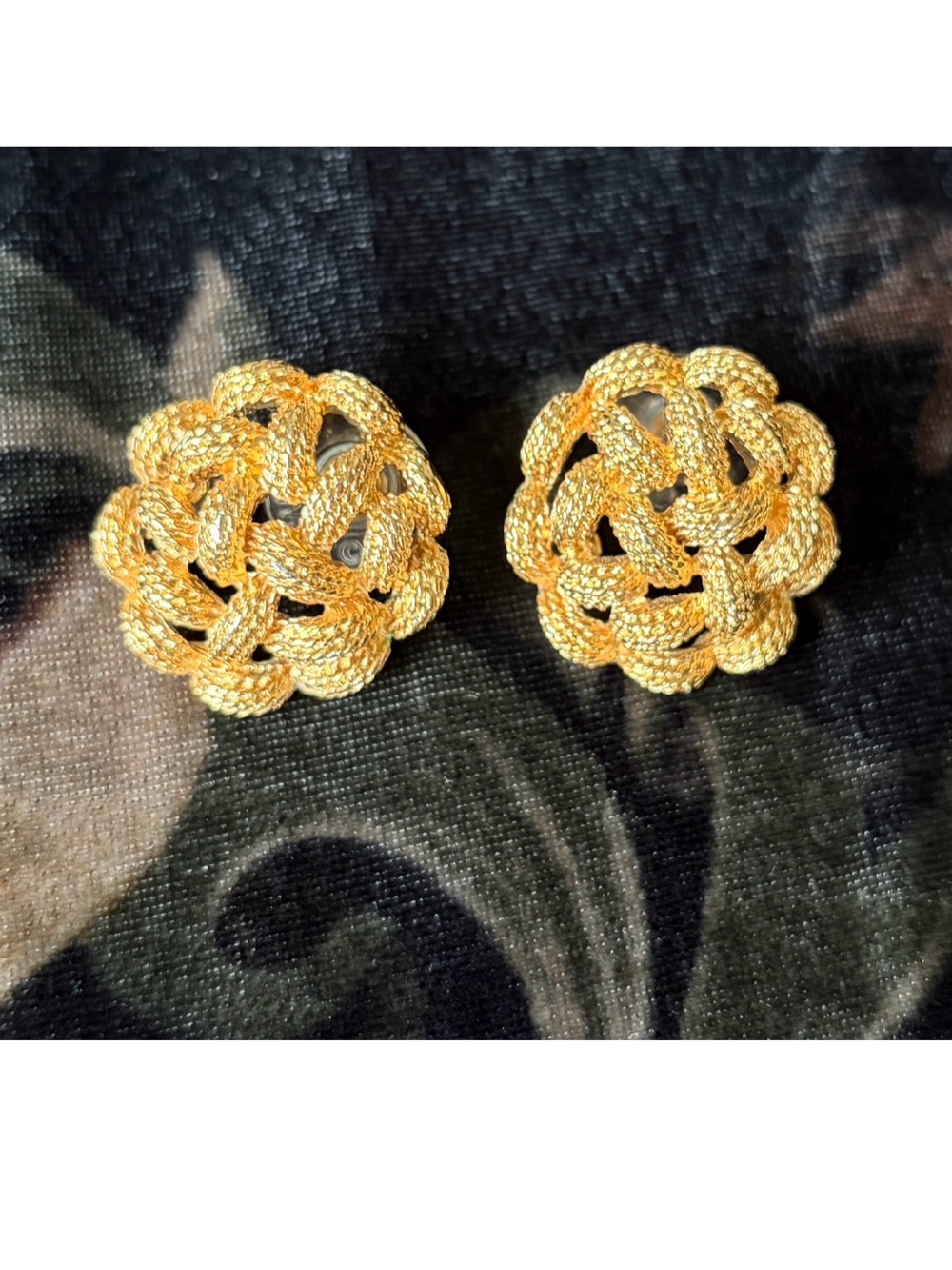 Vintage Monet Gold Tone Woven Knot Textured Statement Stud Earrings